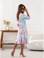 Svetlomodré a ružové dámske šaty so skladaným obálkovým výstrihom (704)