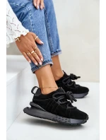 Zamszowe Sneakersy Damskie Na Platformie Z Grubym Sznurowaniem Artiker 54C1464 Czarne