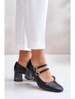 Skórzane Czółenka Z Paskami Na Słupku Laura Messi 2857 Czarne