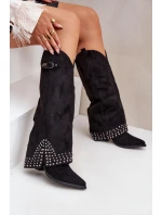 Kozaki Z Wywiniętą Cholewką Na Słupku Czarne Iveliri