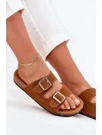 Klapki Damskie Ze Złotymi Klamrami I Przeszyciami Camel Lunera