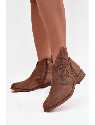 Botki Damskie Na Płaskim Obcasie S.Barski HY52-532 Brązowe