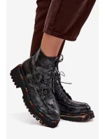 Skórzane Lakierowane Botki Damskie Artiker 57C0065 Szare