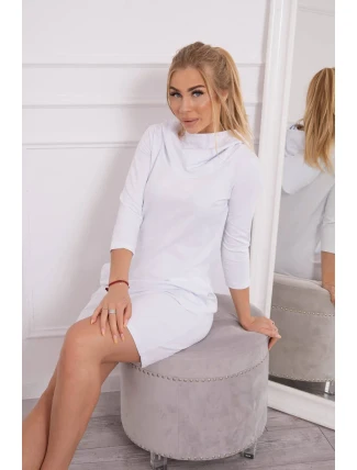 Šaty s kapucňou a vreckami biele