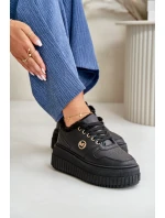 Sneakersy Buty Sportowe Damskie Ocieplane Na Masywnej Podeszwie Czarne Verissha