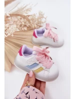 Buty Sportowe Sneakersy Dziecięce Ze Świecącą Podeszwą Biało-Różowe Arielle