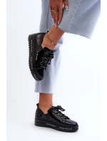 Sznurowane Półbuty Damskie Na Platformie Skóra Naturalna S.Barski LR620 Czarne