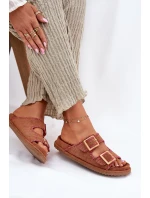 Klapki Damskie Z Klamrami I Ozdobnym Obszyciem Camel Visley