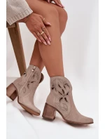 Dámske semišové čižmy s otvormi na podpätku Zazoo 3690 beige