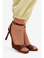Dámské sandály na podpatku z umělé kůže hnědé Olissey