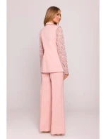 Dámske sako s čipkovanými rukávmi M865 Powder pink - MOE