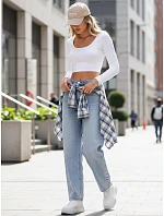 Dámske baggy džínsy s vysokým pásom svetlomodré FashionStreet UY2934