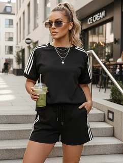 Dámsky viskózový set s motýľom a šortkami čierny FashionStreet AY1183