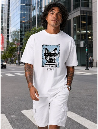 Pánske bavlnené tričko oversize s potlačou FashionStreet NX1017R Pánske bavlnené tričko oversize s potlačou FashionStreet NX1017R