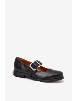 Skórzane Półbuty Damskie Z Klamrą Laura Messi 2980 Czarne