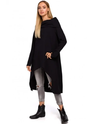 M477 Asymetrická tunika so širokým golierom - čierna