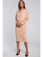 Dámske pletené šaty S245 Beige - Stylove