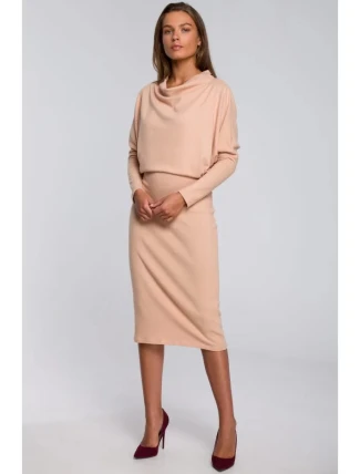 Dámske pletené šaty S245 Beige - Stylove