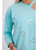 Blúzka s potlačou srdca v mätovej farbe