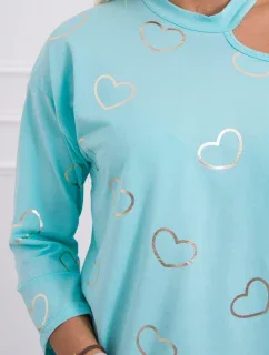 Blúzka s potlačou srdca v mätovej farbe