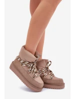 Zamszowe Śniegowce Damskie Z Grubym Sznurowaniem D.Franklin DFSH375003 Taupe
