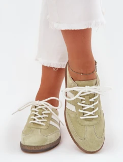 Niskie Skórzane Sneakersy Damskie Limonkowe Ismina