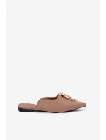 Dámské nazouváky Mule s ozdobným zlatým detailem tmavě béžové Galvella