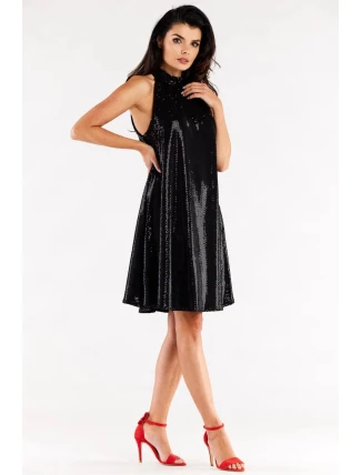 Dámske šaty A563 Čierna s flitrami - Awama