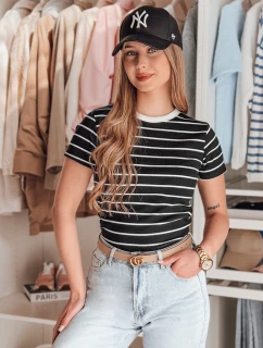 LINESS dámske pruhované základné tričko čierne FashionStreet RY2817