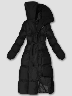 Dámska dlhá zimná bunda s opaskom čierna (5M3327-392)