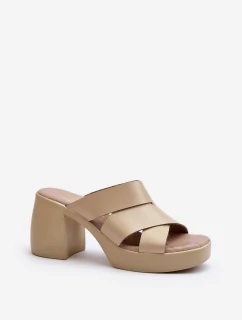 Zazoo 40373 Skórzane Klapki Na Klocku Beżowe