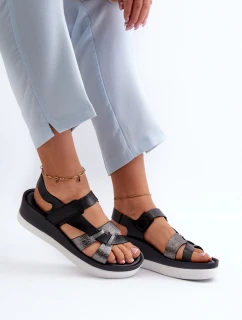 Zazoo 40397 Damskie Skórzane Sandały Na Platformie Czarne