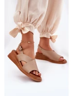 Sandały Damskie Na Koturnie Z Eko Skóry Beżowe Quilara