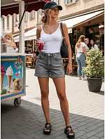 Dámske tmavosivé džínsové šortky FashionStreet SY0506
