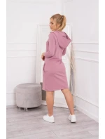 Šaty s kapucňou a vreckami tmavo ružové