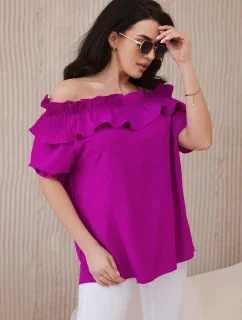 Španielska blúzka s ozdobným volánom tmavo fialová