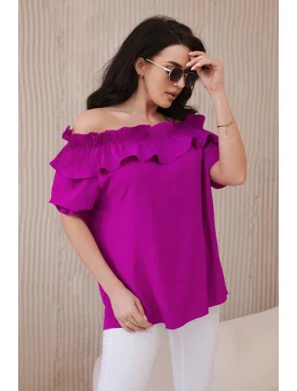 Španielska blúzka s ozdobným volánom tmavo fialová