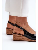 Damskie Lakierowane Sandały Na Koturnie Sergio Leone SK301 Czarne