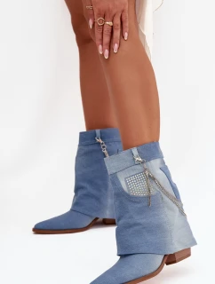 Botki Damskie Na Słupku Z Łańcuszkiem Jeansowe Ilyana