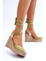 Wiązane Sandały Na Wysokim Koturnie Zielone Lendy