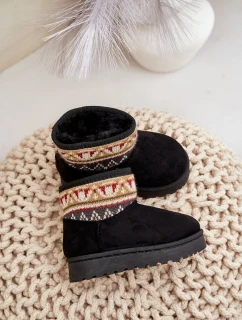 Wsuwane Śniegowce Dziecięce Ze Wzorem Ocieplane Futerkiem Czarne Mirirae