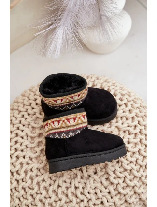 Wsuwane Śniegowce Dziecięce Ze Wzorem Ocieplane Futerkiem Czarne Mirirae