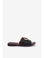 Klapki Damskie Na Płaskim Obcasie Z Ozdobą Czarne Clelione