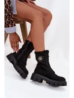 Ocieplane Botki Wokrery Damskie Z Ozdobą Czarne Melisse