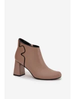 Skórzane Botki Ocieplane Na Słupku Beżowe Ivessara