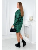 Zamatové šaty s ozdobným vzorom zelená + čierna
