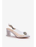 Transparentne Sandały Na Słupku z Ozdobą Srebrne D&A MR38-454
