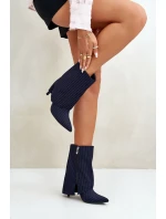 Botki Damskie W Paski Na Szpilce Z Wywiniętą Cholewką I Noskami W Szpic Granatowe Naritua