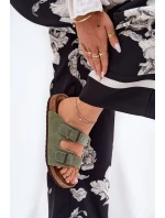 Zamszowe Klapki Damskie Z Klamrami Big Star RR274A393 Zielone Zamszowe Klapki Damskie Z Klamrami Big Star RR274A393 Zielone