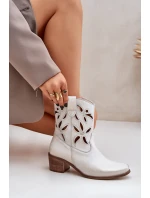 Skórzane Ażurowe Botki Na Obcasie Zazoo 3621 Złoty Przecierany